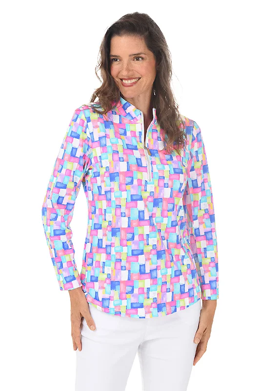 Wrap women's topsColorful Cubes Cooling UPF50+ Mock Neck Top