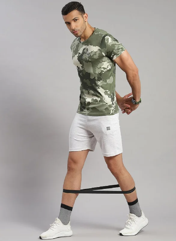 summer short-sleeved shirtsMen Green Printed T-Shirt