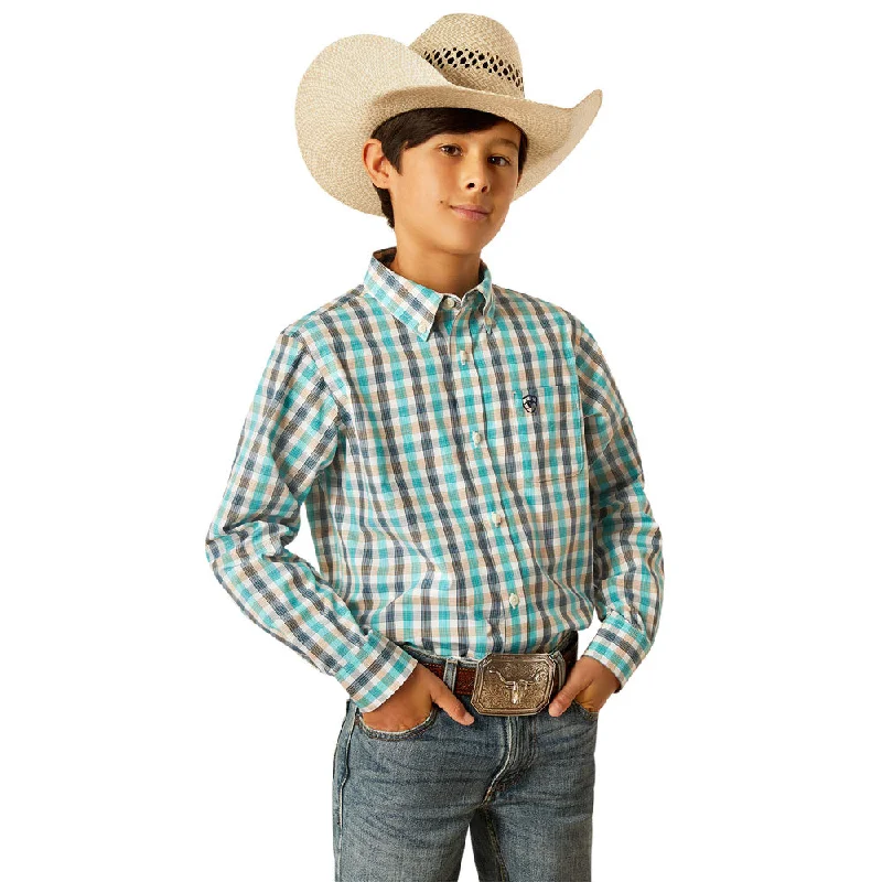 Ruffled women's tops10054794 Ariat Boys' Pro Series Johnathan Classic Fit Long Sleeve Shirt - Plaid