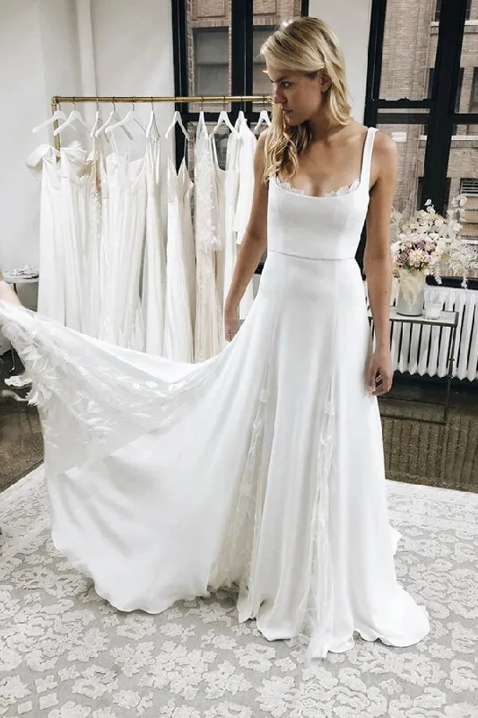 Gym wear dresses for athletic activitiesRoycebridal Ivory Satin A-line Spaghetti Straps Wedding Dresses, Wedding Gown, MW638