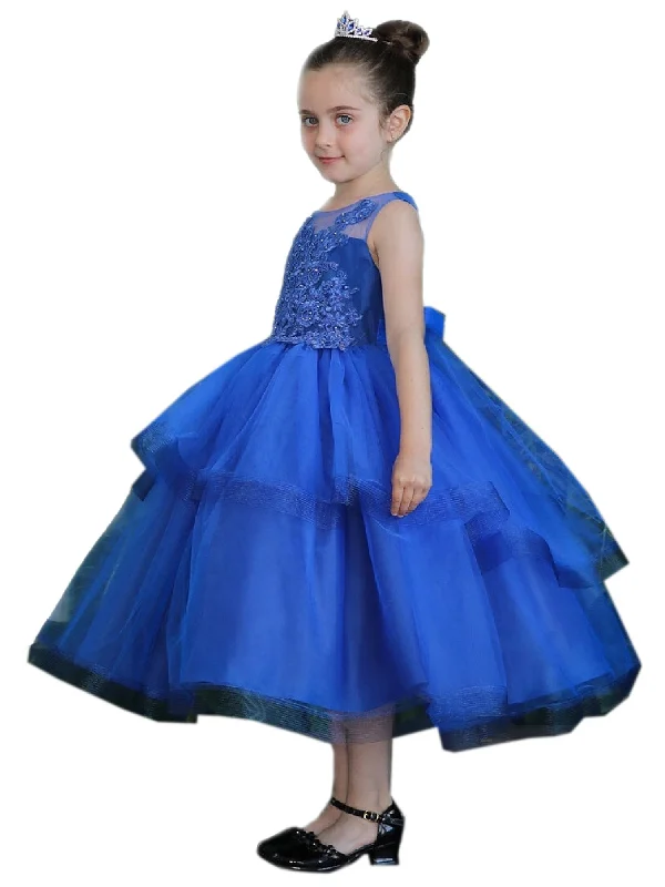 Polka dot dresses for womenBig Girls Royal Blue Illusion Neckline Lace Organza Junior Bridesmaid Dress 8-16