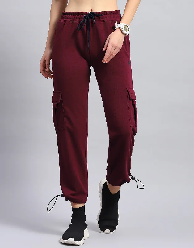 Distressed denim shorts for womenWomen Maroon Solid Regular Fit Lower