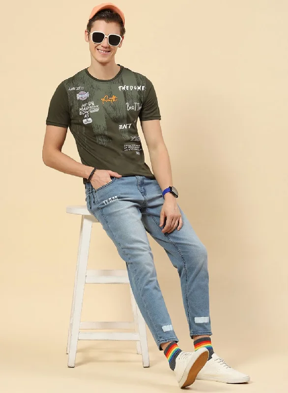 short-sleeved men's clothing designed for all-day comfortMen Olive Printed T-Shirt
