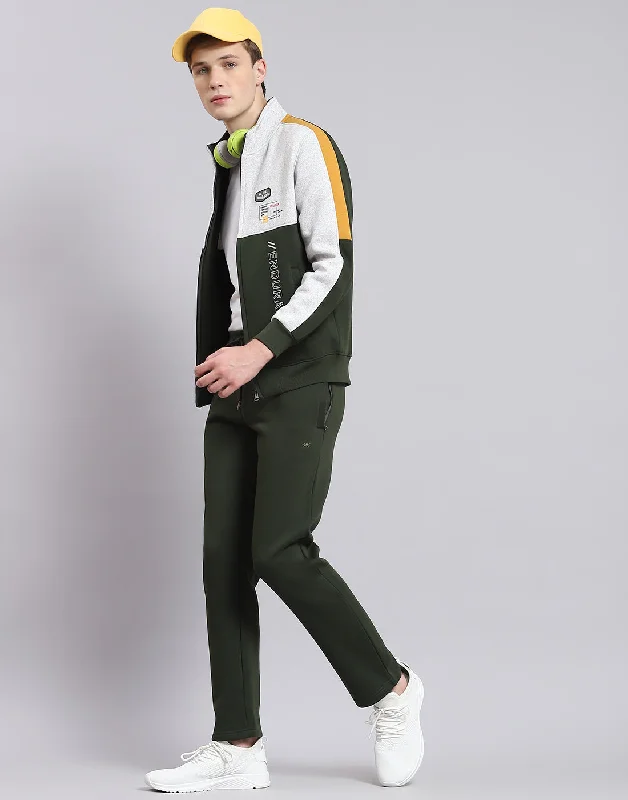 men's sports shirts with pocketsMen Olive Solid Stand Collar Full Sleeve Tracksuit