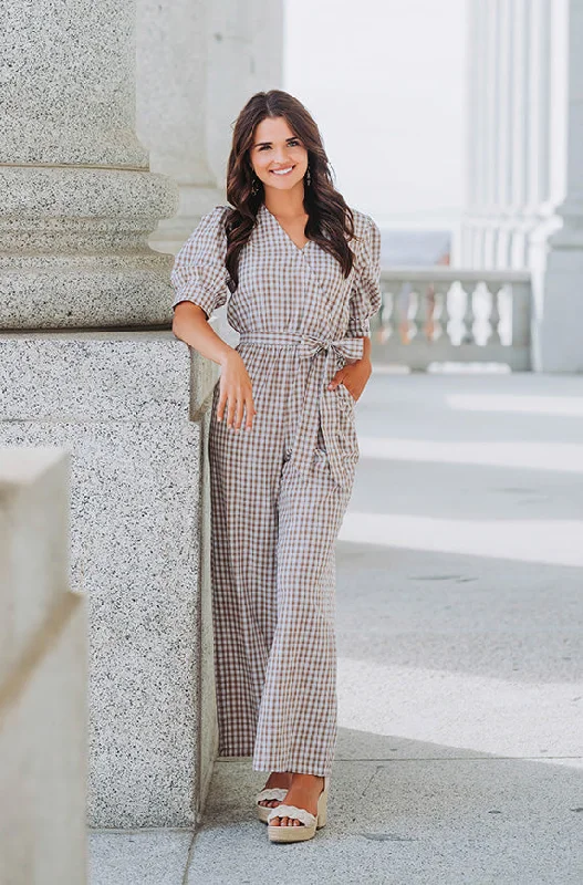 Denim women's shortsInverness Nutmeg Gingham Jumpsuit - DM Exclusive - Nursing Friendly - FINAL SALE