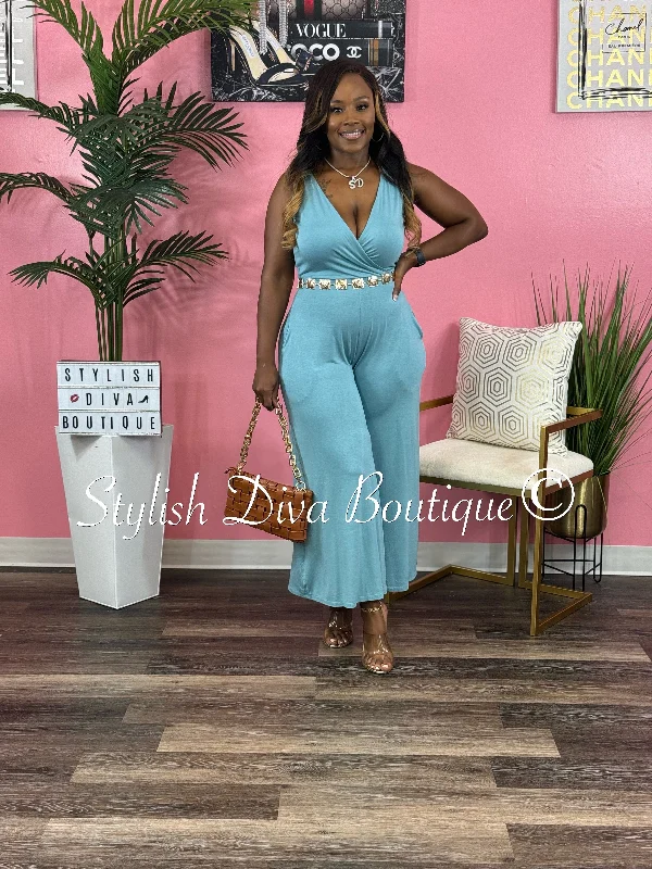 Godet skirts for womenCyndi Sleeveless Capri Jumpsuit (Blue Grey)