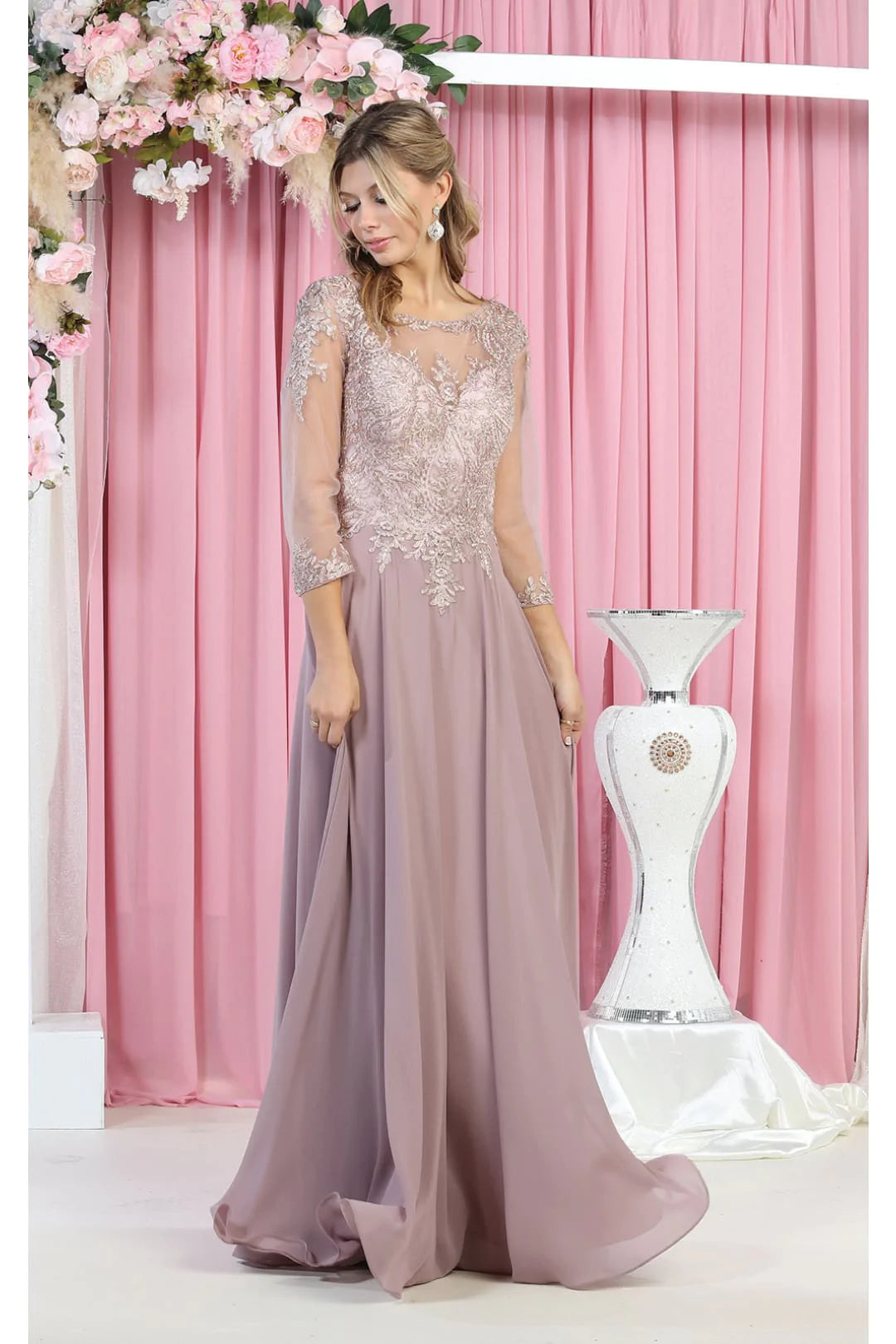 Lantern sleeve dresses for womenLa Merchandise LA1929 Plus Size Mother Of The Bride Embroidered Gown