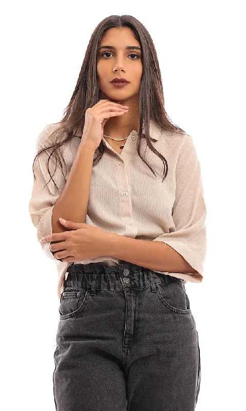 Black women's tops96778 Classic Neck Regular Fit Beige Shirt