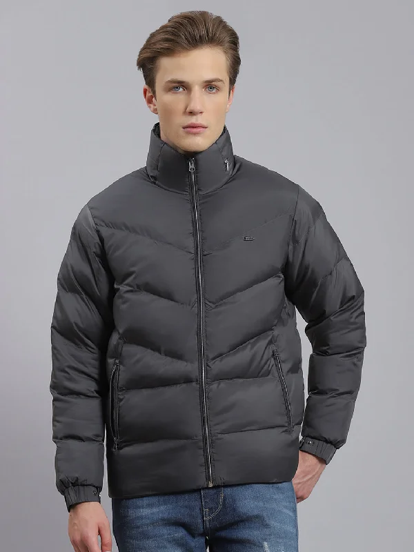men's bomber jacketsMen Grey Solid Hooded Full Sleeve Jacket