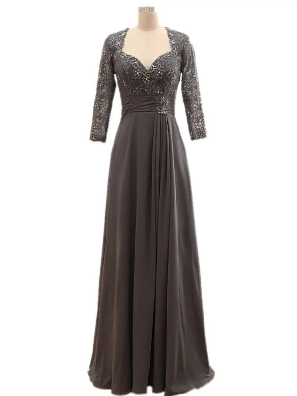 Bell sleeve dresses for womenPopular Long Sleeves Beaded Lace Chiffon Mother of the Bride Dress