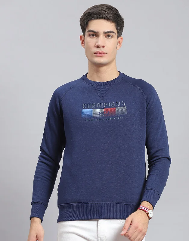 men's sports shirts for weekend warriorsMen Navy Blue Printed Round Neck Full Sleeve Sweatshirt