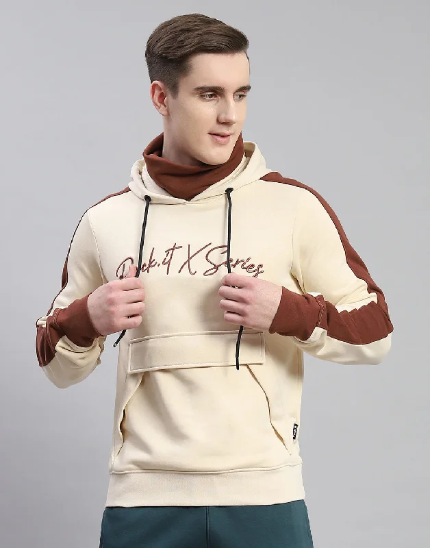 men's basketball jerseysMen Cream Solid Hooded Full Sleeve Sweatshirt