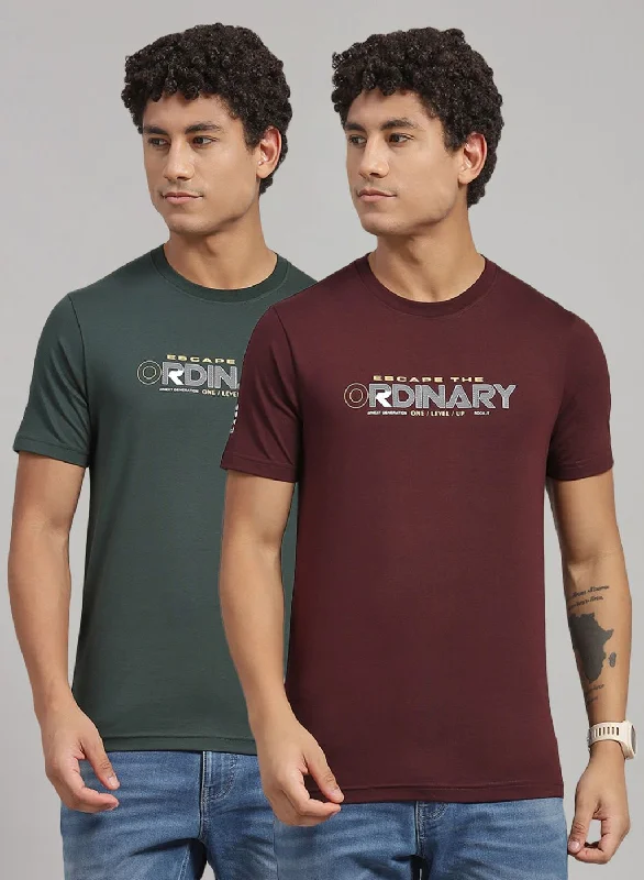 casual outfit ideas featuring short-sleeved shirts for menMen Green Printed T-Shirt 2 Pc