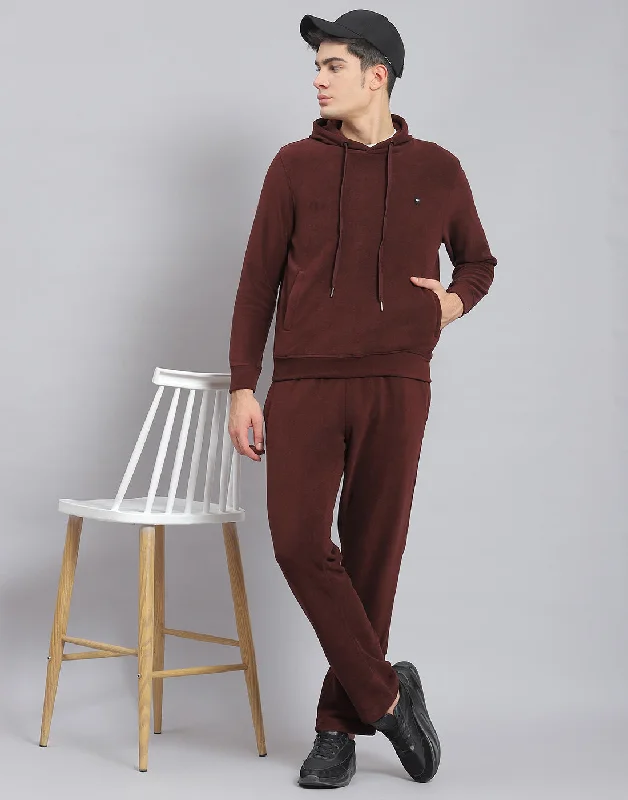 men's anti-odor shirtsMen Brown Solid Hooded Full Sleeve Tracksuit