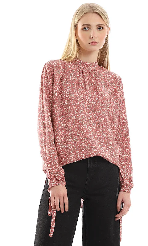 Lace women's tops96793 Floral Full Sleeves Blouse With Back Buttons - Pink