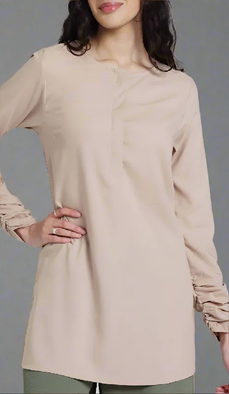Plunging neckline dresses for womenFalisha Cotton Feel Long Modest Tunic  - Mocha