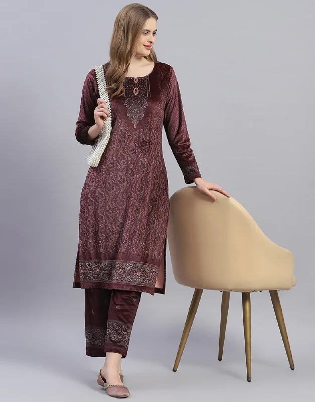 Peplum skirts for womenWomen Maroon Printed Round Neck Full Sleeve Kurti+Lower Set