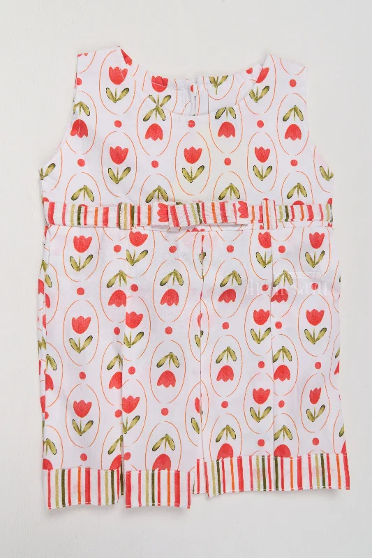 Petite dresses for womenBaby One Piece Cotton Frock with Adorable Tulip Print and Pleated Design