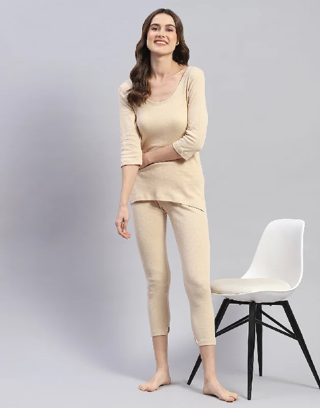 Casual chic women's bottomsWomen Beige Solid Thermal Lower