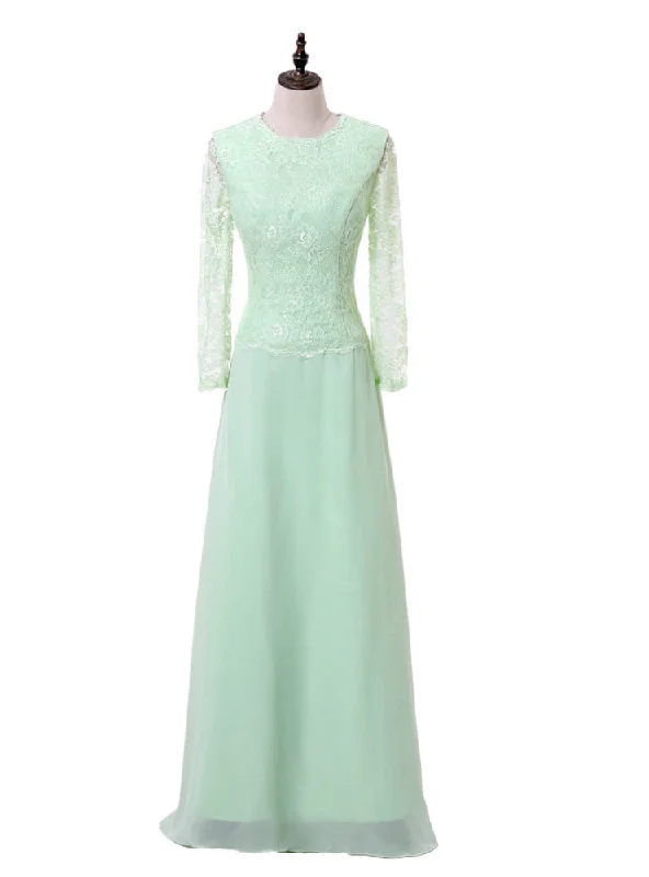 Flowy dresses for womenMint Green A-line Long Sleeves Chiffon Lace Mother Of The Bride Dresses