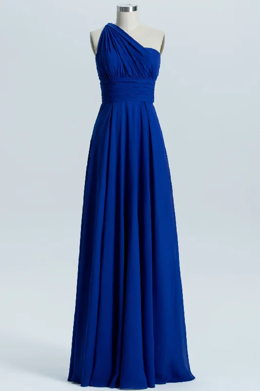 Off-the-shoulder dresses for womenRoyal Blue A-line Chiffon Long Convertible Bridesmaid Dress