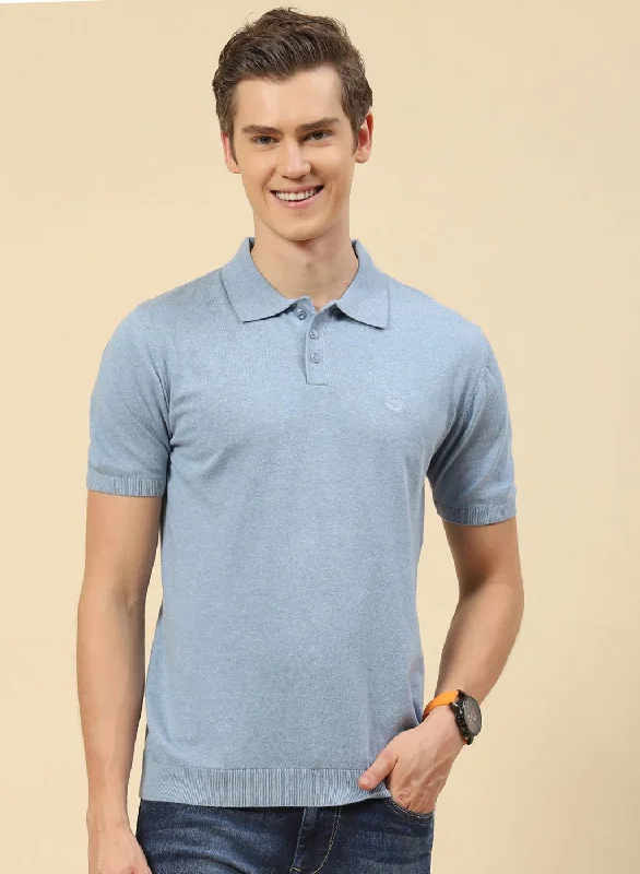regular-fit short-sleeved men's topsMen Blue Plain T-Shirt