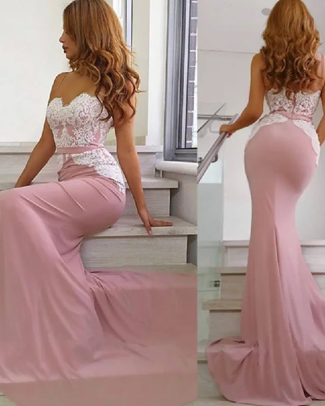 Sustainable dresses for eco-conscious womenwhite/pink Mermaid Bridesmaid Dress Long Sweetheart Wedding party Gown PL6254