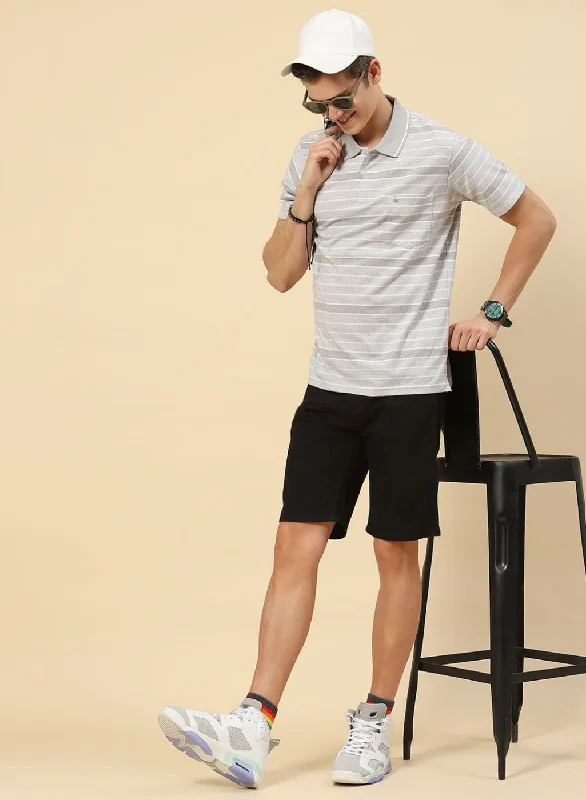 polyester short-sleeved shirts for menMen Grey Stripe T-Shirt