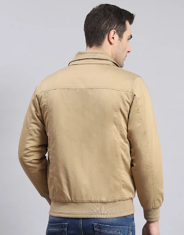 men's windproof parkas for cyclingMen Brown Solid Hooded Full Sleeve Jacket