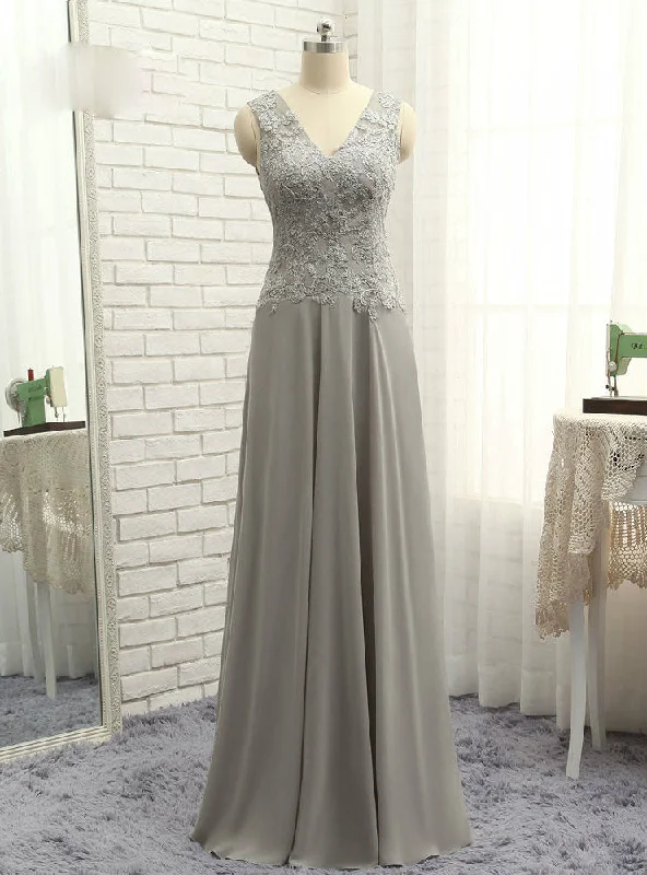 Custom-made dresses for personalized fitsLatest Gray Mother Of The Bride Dresses A-line V-neck Chiffon Lace