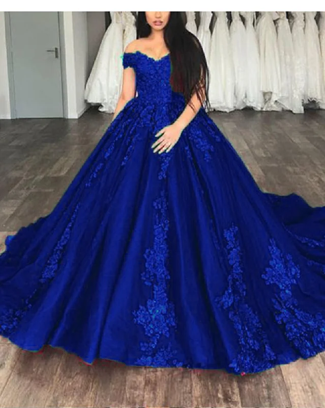 Cotton dresses for everyday wearRoyal Blue Ball gown Lace Wedding Dresses Prom Reception Party Gown 2019 WD6312
