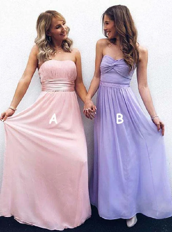 Little black dresses (LBDs) for womenA-Line Strapless Pink/Lavender A/B Pattern Pleated Long Chiffon Bridesmaid Dress OB122