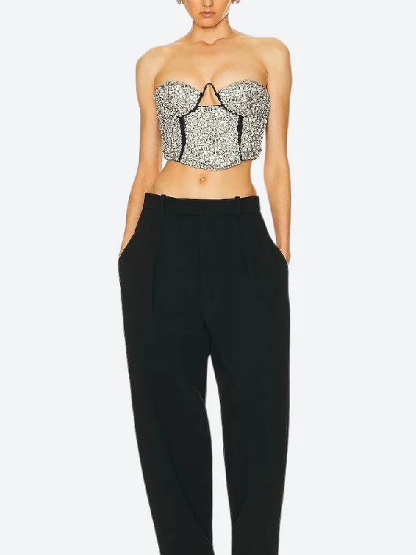 Abstract print women's topsBaddie Rhinestone Bustier Crop Top