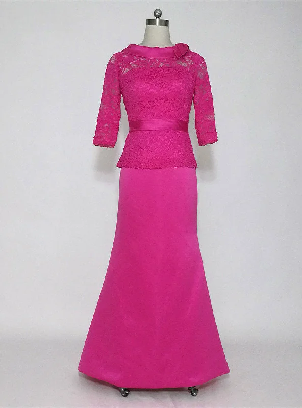 Silk dresses for womenModern Long High Neck 3/4 Sleeves Mother of the Bride Dresses Formal Dresses