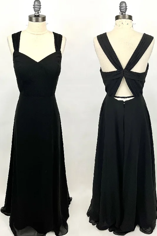 Cold-shoulder dresses for womenPrincess Black Chiffon A-line Long Bridesmaid Dress