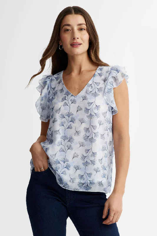 Ruffled women's topsChandail col en V manches volants - Femme
