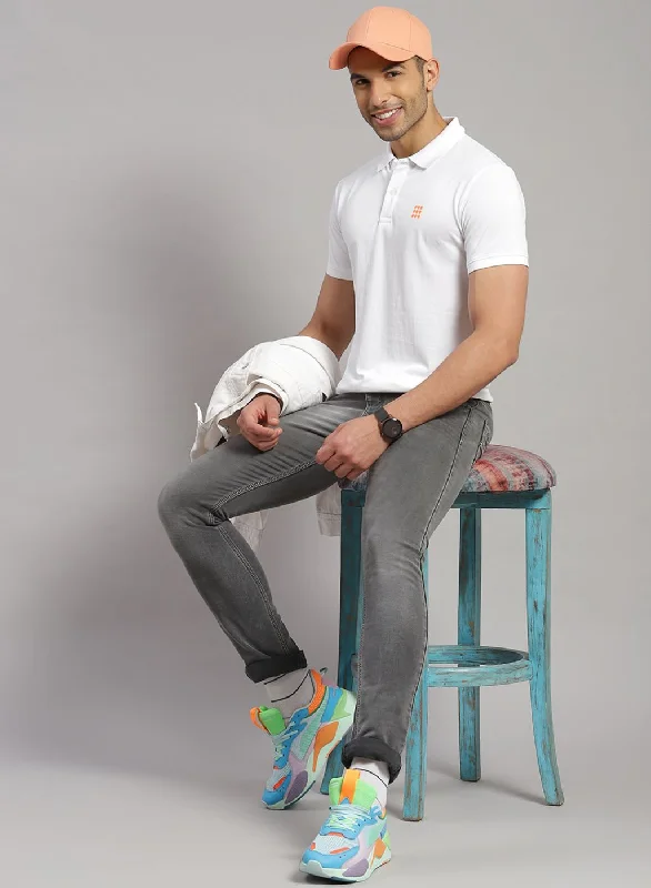 slim-fit short-sleeved shirts for menMen White Solid T-Shirt