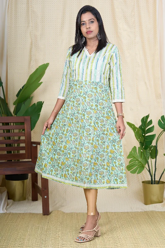 Flutter sleeve dresses for womenDesigner Cotton Kurta for Women with Hand Block Print