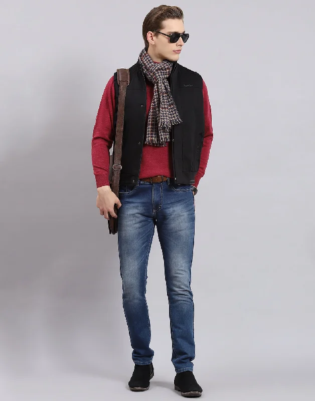 men's quilted leather jacketsMen Black Solid Stand Collar Sleeveless Jacket