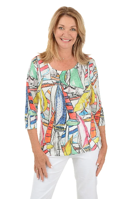 Polka dot women's topsSail Away Jeweled Knit Top