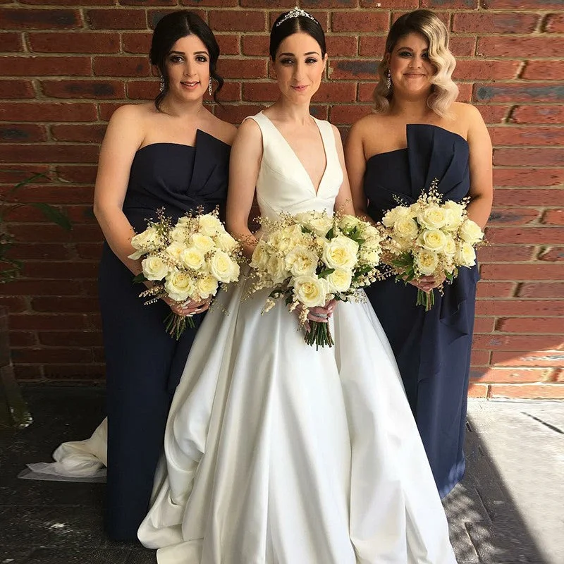 Off-the-shoulder dresses for womenCharming V-Neck Satin Wedding Dress, A-Line White Open-Back Sleeveless Wedding Dress, LB0952