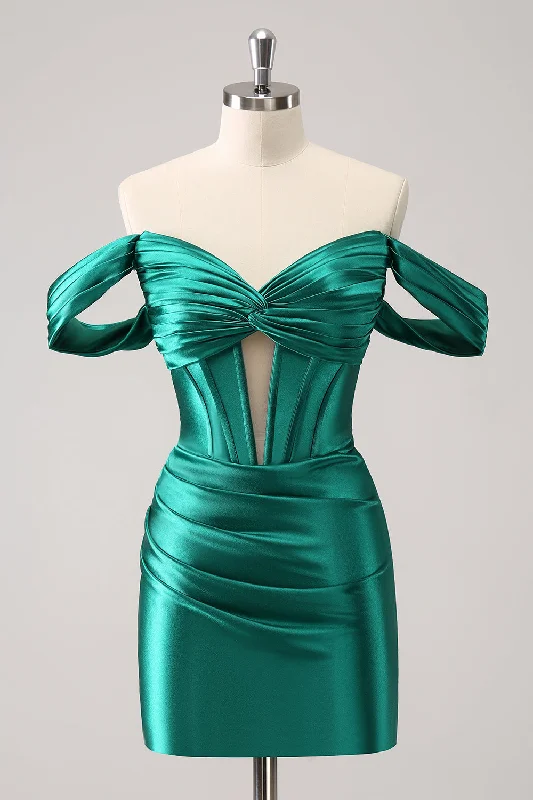 Cap sleeve dresses for womenStylish Dark Green Bodycon Off The Shoulder Hollow Out Corset Short Homecoming Dress