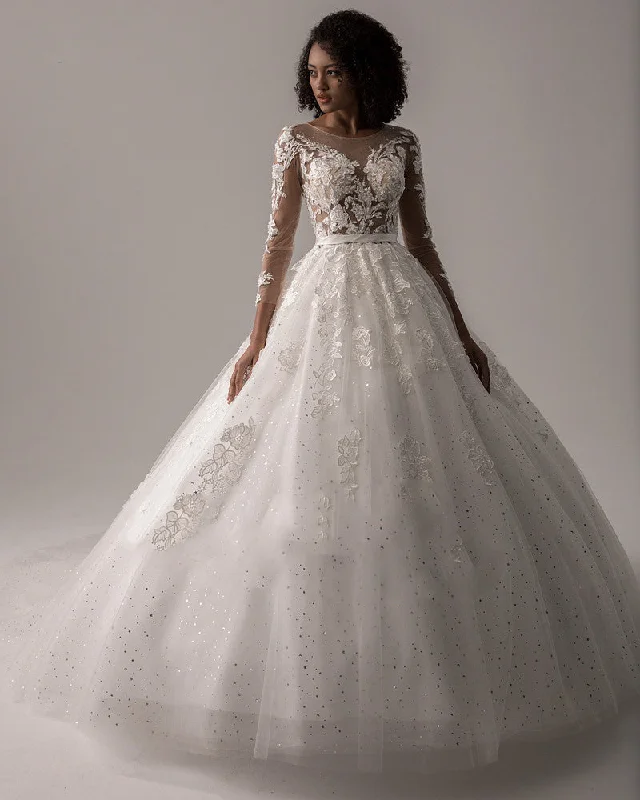 Wrap dresses for womenLong Sleeves Vintage Court Train Bridal Wedding Dress for Women WD0825