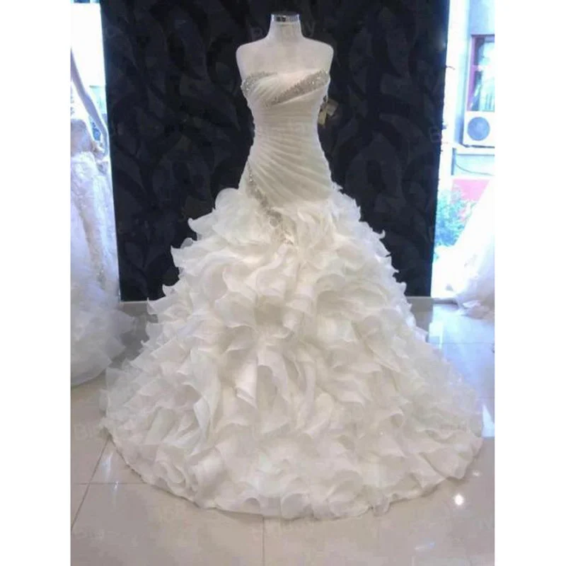 Summer dresses for hot weatherSiaoryne Strapeless Wedding Dresses Ruffle Skirt Dropped Waist Bride Dress with Beading Plus Size