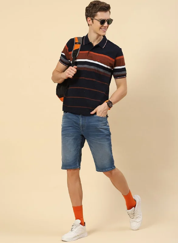 short-sleeved shirts for men that are trending on social mediaMen NAvy Blue Stripe T-Shirt