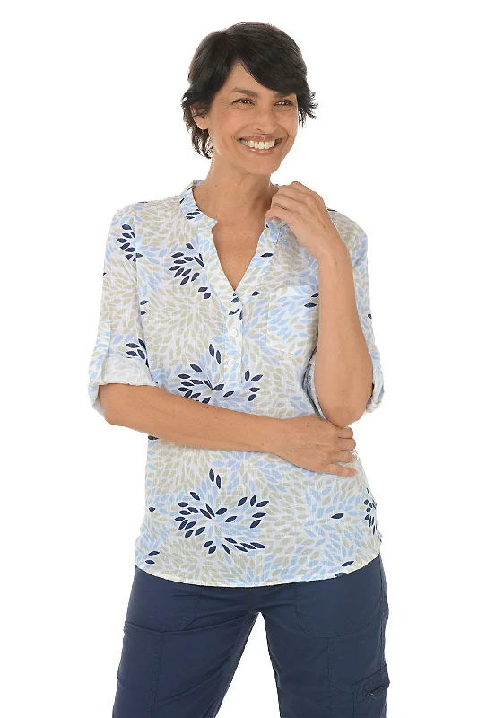 Mustard yellow women's topsPetals 3/4 Roll Sleeve Blouse