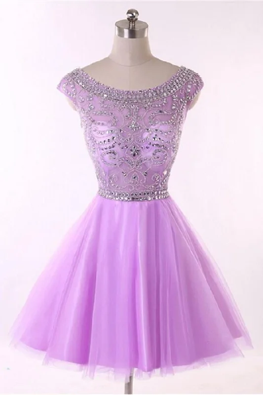 Cold-shoulder dresses for womenSparkly Pretty Beading Short Tulle Homecoming Dresses With Flower Type K179