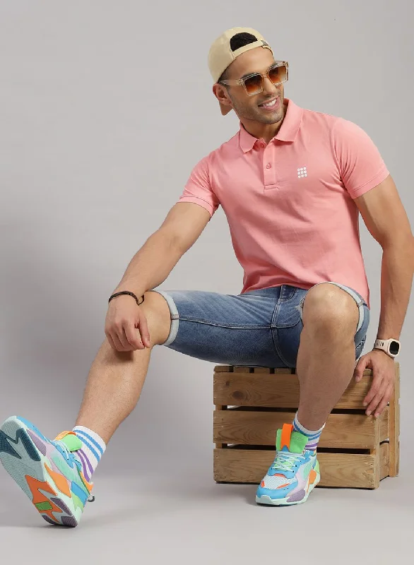 polyester short-sleeved shirts for menMen Pink Solid T-Shirt