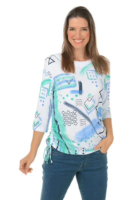 Party women's topsPetite Jetty Abstract Diamonds Side Shirred Top