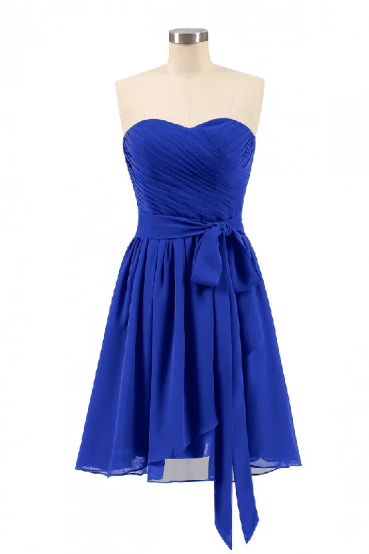 Solid color dresses for womenRoyal Blue Sweetheart Tie-Side Short Bridesmaid Dress